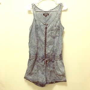 Forever 21 acid wash denim zip up romper play suit
